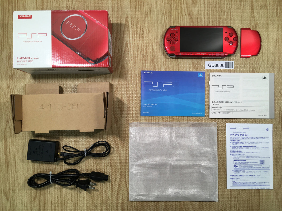 GD8806 Tested Working - PSP-3000 RADIANT RED BOXED SONY PSP