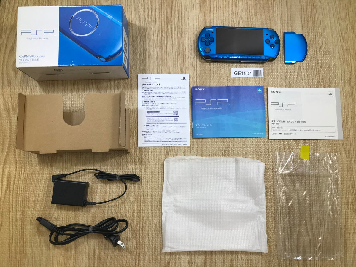 PSP-3000 VIBRANT BLUE Console Boxed Japan - Tested Working GE1501