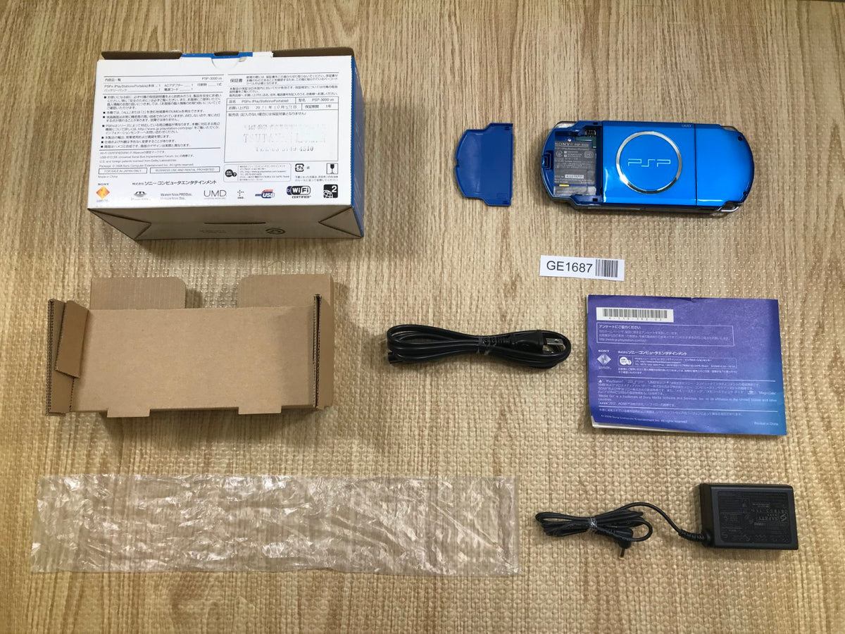 PSP-3000 VIBRANT BLUE Console Boxed Japan - Tested Working GE1687