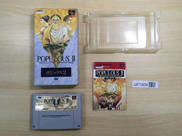 UF1309 Populous 2 Trials of the Olympian Gods BOXED SNES Super Famicom Japan